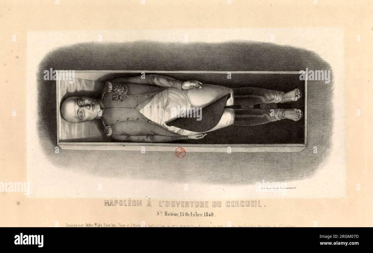 NAPOLEON BONAPARTE (1769-1821) His coffin was reopened on St. Helena by Jules Rigo in 1840 Stock Photo