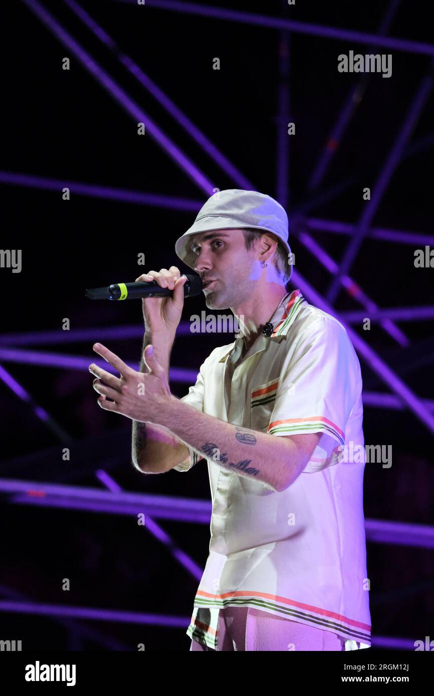 Turisti Rapper Italian rapper Mattia Balardi, aka Mr. Rain, on stage with “Superheroes ...