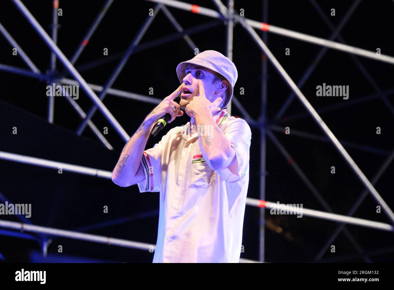 Turisti Rapper Italian rapper Mattia Balardi, aka Mr. Rain, on stage with “Superheroes ...