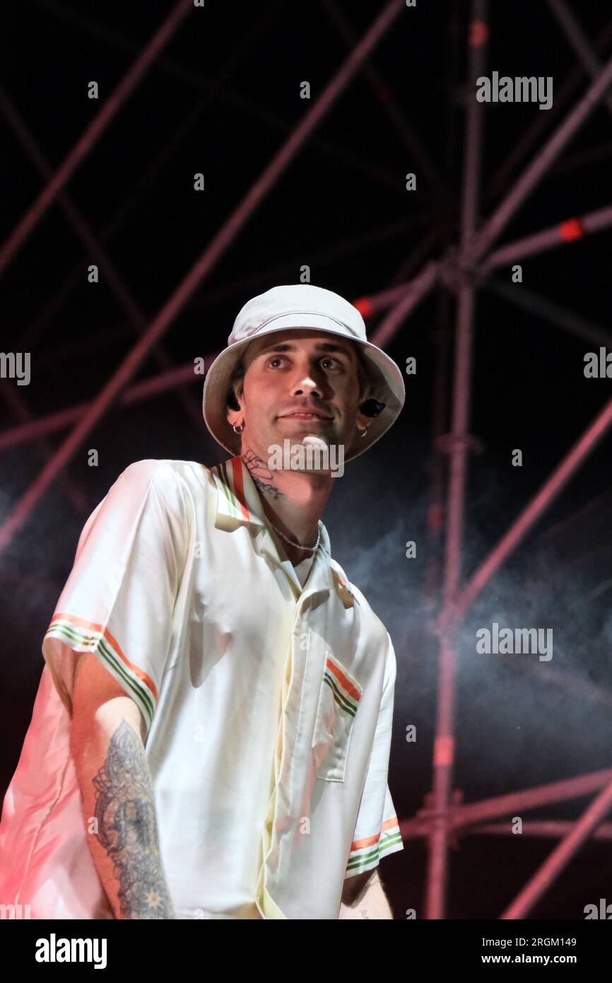 Turisti Rapper Italian rapper Mattia Balardi, aka Mr. Rain, on stage with “Superheroes ...