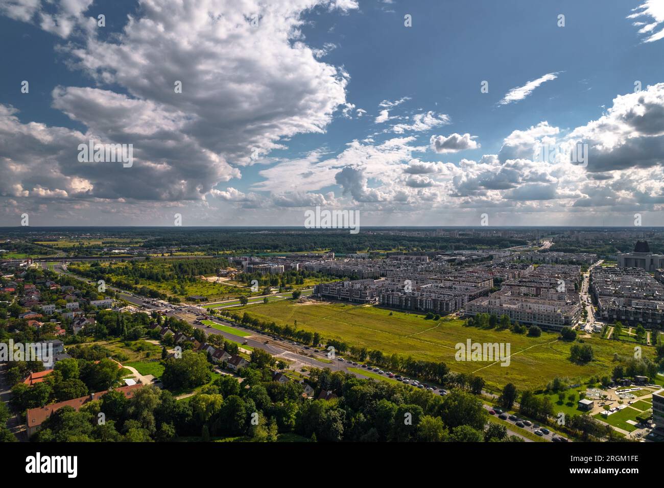 Wilanow, Warsaw, drone, real estate, buildings, Warszawa, summertime