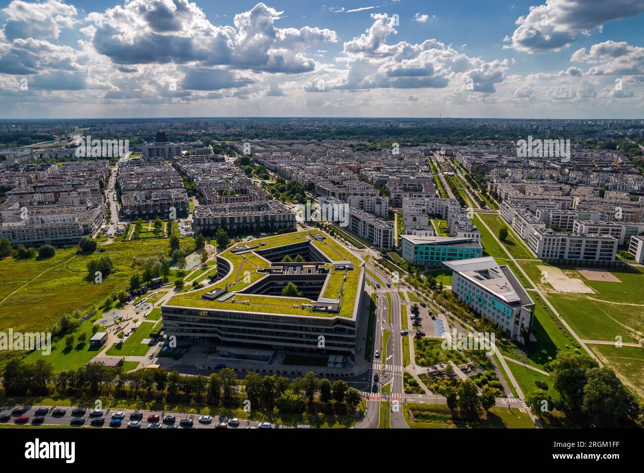 Wilanow, Warsaw, drone, real estate, buildings, Warszawa, summertime