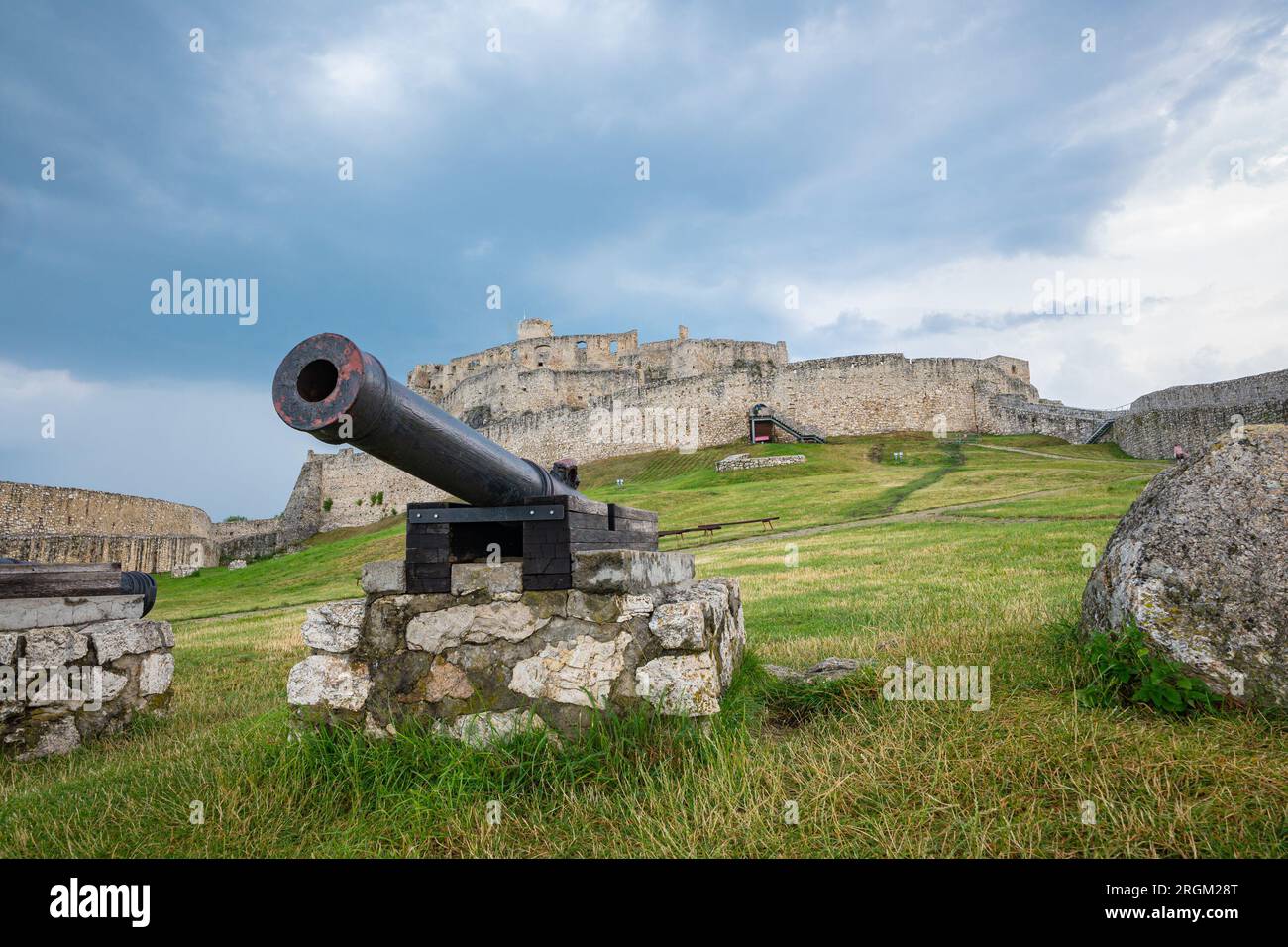 Cannon in front of Spiss Castle, Slovakia. Stock Photo