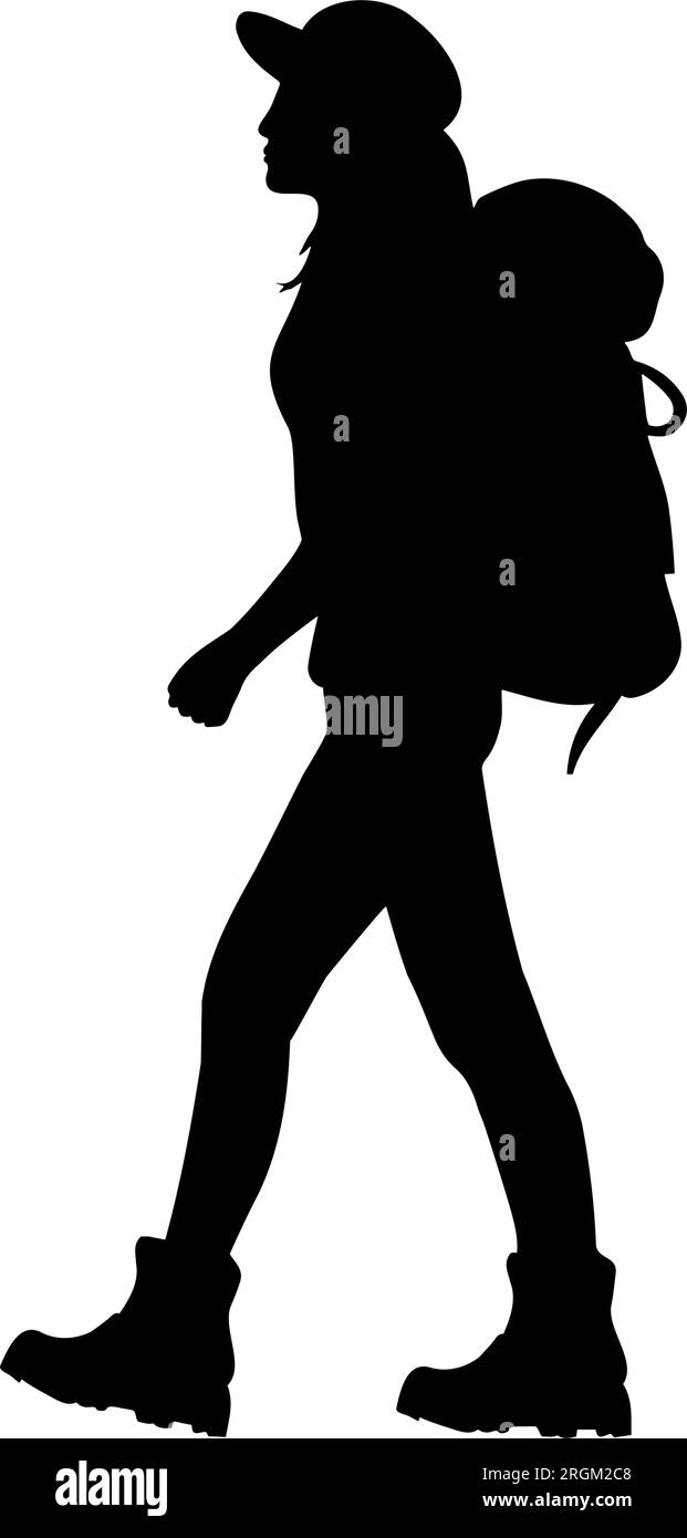 Adventure Woman backpacker silhouette. Vector illustration Stock Vector