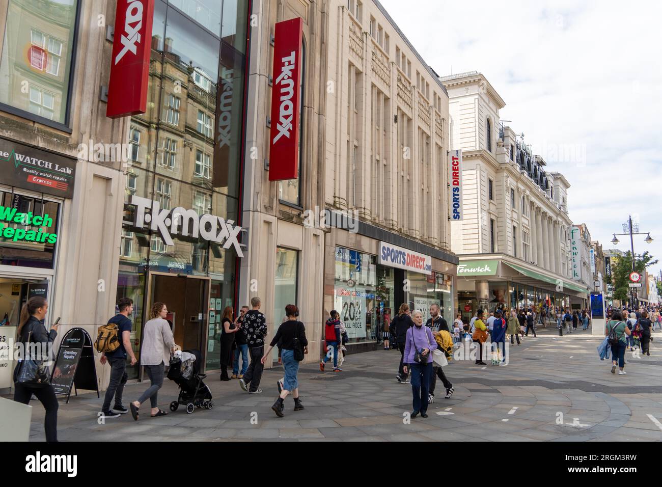 Northumberland Street in Newcastle upon Tyne, UK, incorporating the Sports Direct store, which is closing to make way for a new, larger branch. Stock Photo