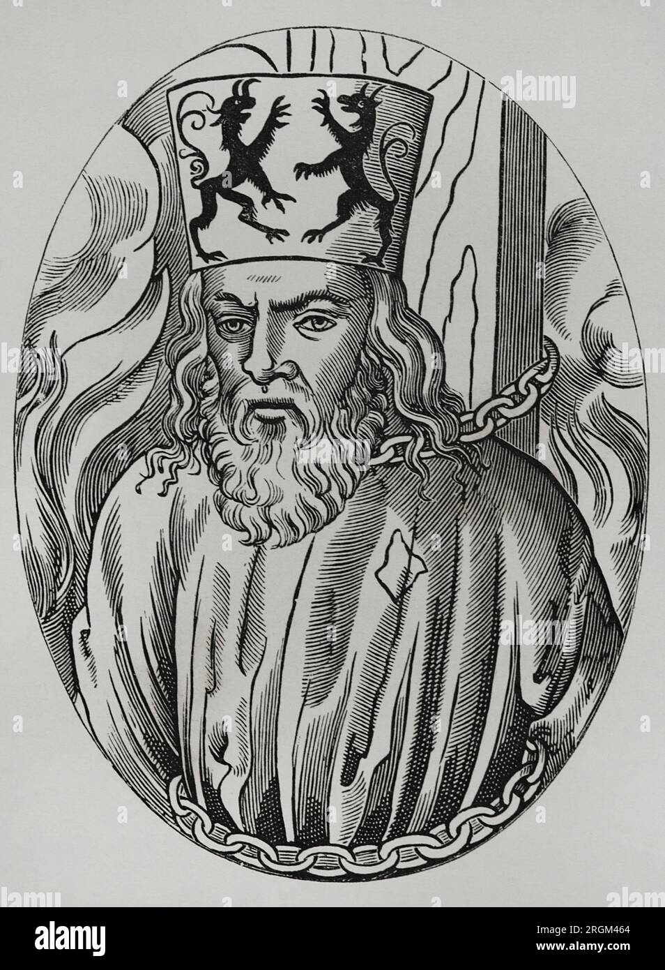 Jerome of Prague (1360-1416). Czech scholastic philosopher and preacher. Jerome came under the influence of John Wycliffe and defended Jan Huss's thesis in various places in Europe. He went to the Council of Constance in defence of Hus when he knew that Huss had been arrested. Both were eventually condemned to be burned at the stake for heresy. Portrait. Engraving. 'Vie Militaire et Religieuse au Moyen Age et à l'Epoque de la Renaissance', Paris, 1877. Stock Photo