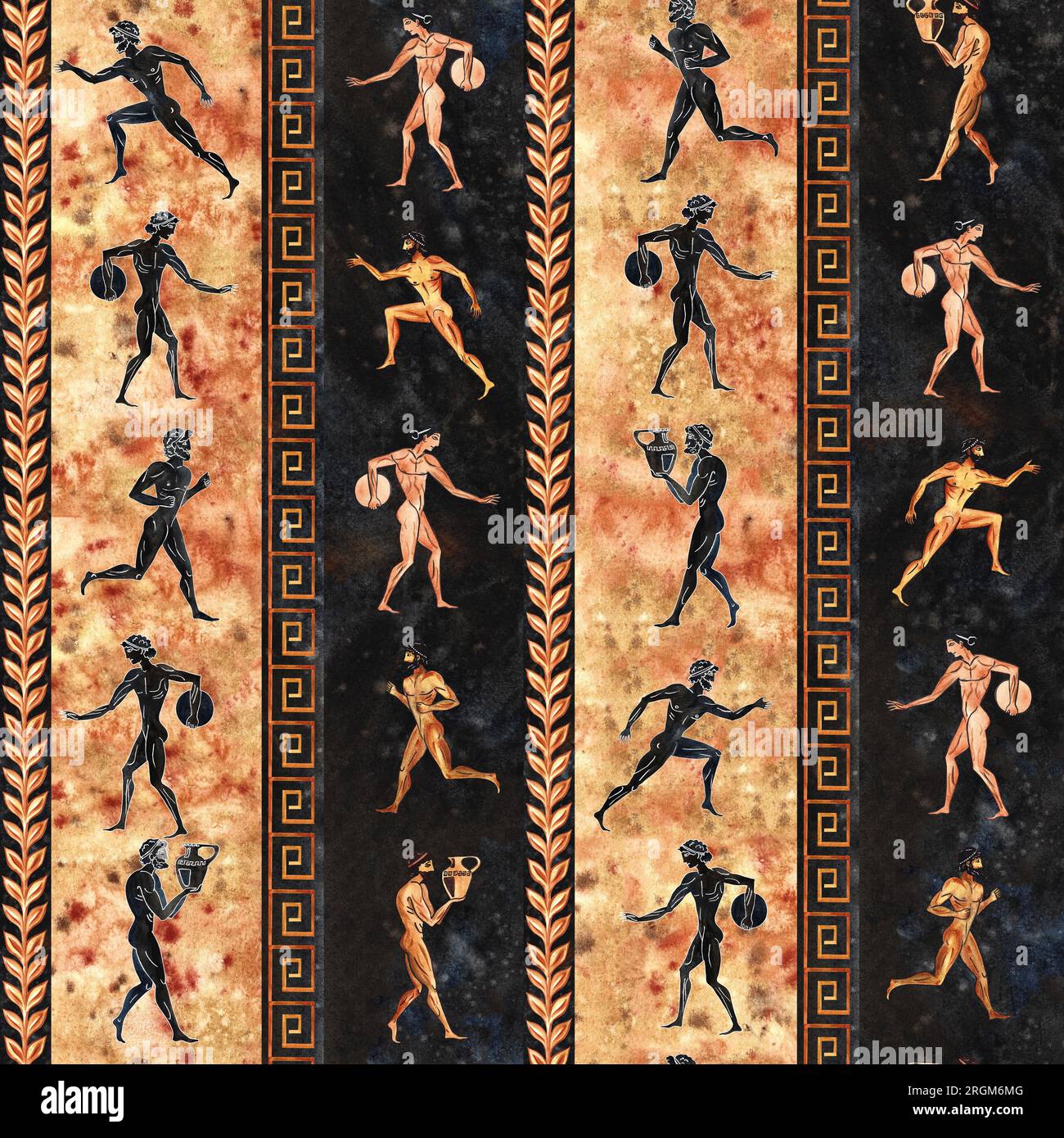 Seamless pattern with ancient Greek athletes. In the style of ancient