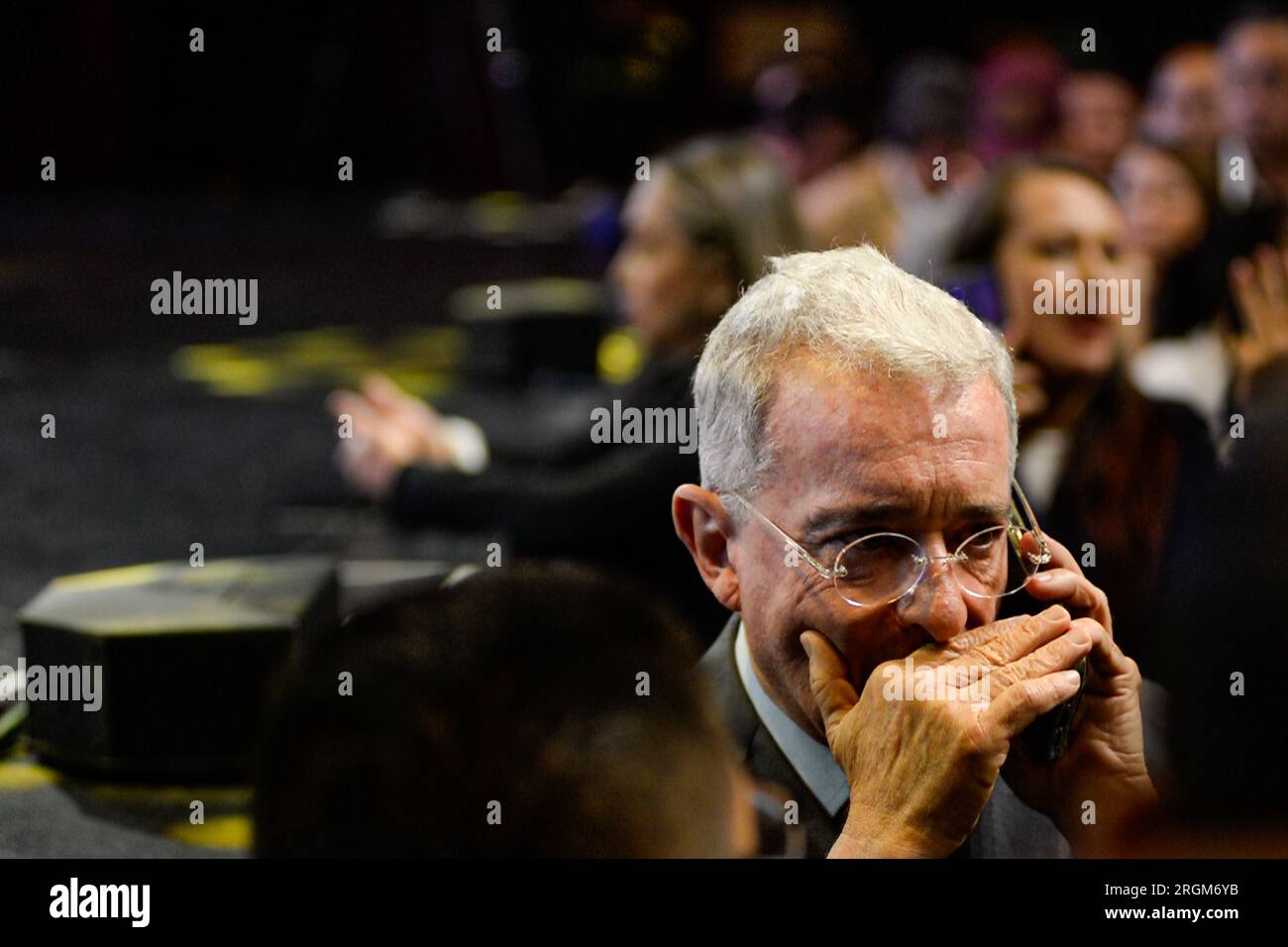 Bogota, Colombia. 10th Aug, 2023. Colombian former president Alvaro Uribe Velez takes part during an event announcing the candidates for Bogota's council of the Political Party, Centro Democratico, on August 10, 2023. Photo by: Sebastian Barros/Long Visual Press Credit: Long Visual Press/Alamy Live News Stock Photo