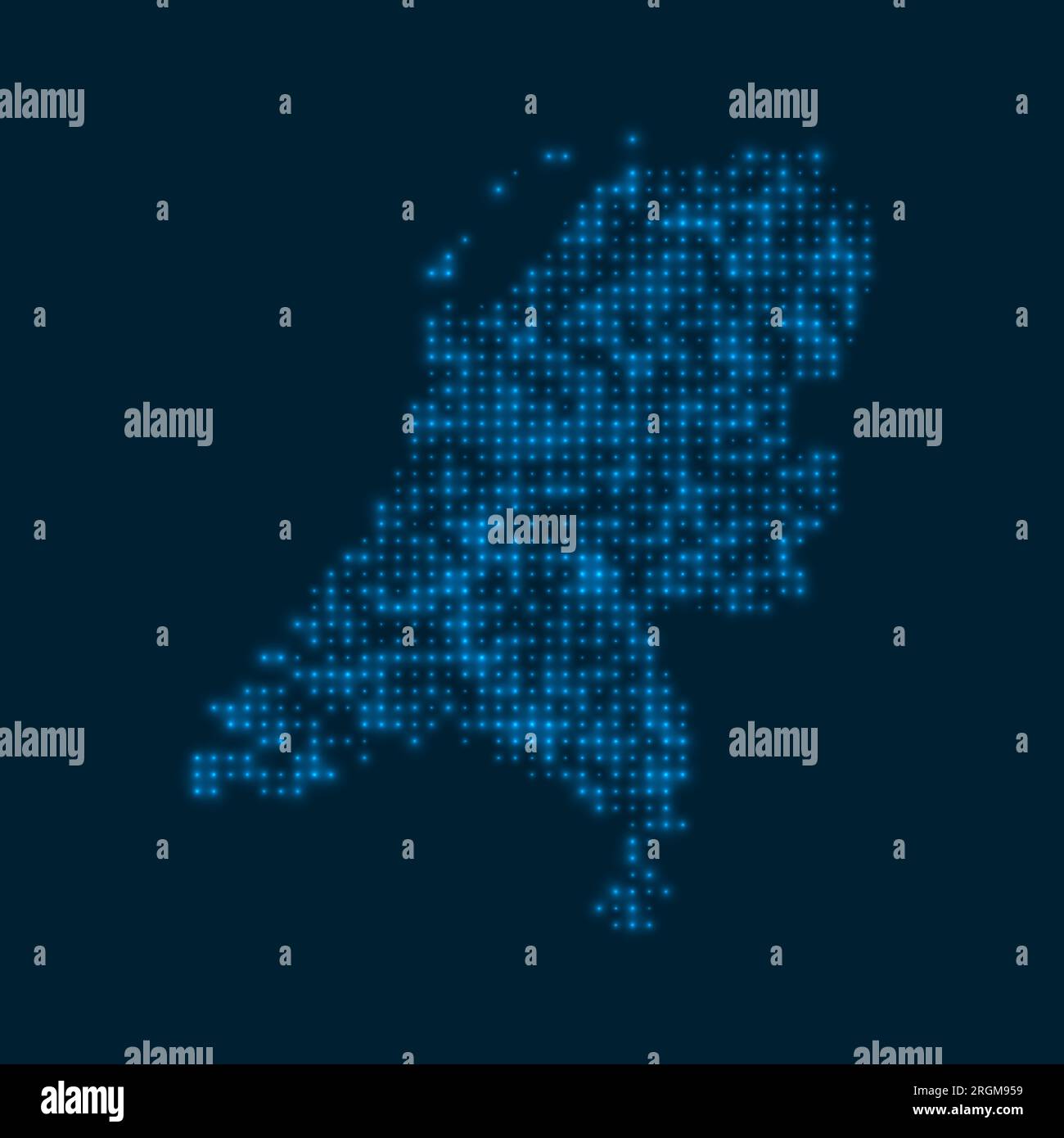 Netherlands dotted glowing map. Shape of the country with blue bright ...