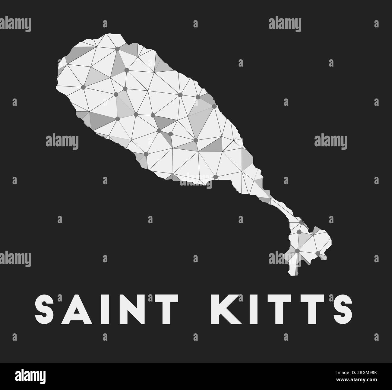 Saint Kitts - communication network map of island. Saint Kitts trendy geometric design on dark background. Technology, internet, network, telecommunic Stock Vector