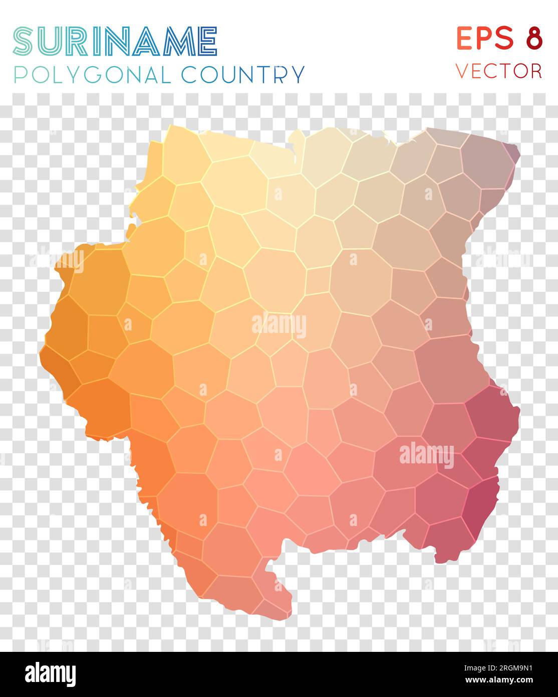 Suriname polygonal map, mosaic style country. Cool low poly style, modern design. Suriname polygonal map for infographics or presentation. Stock Vector