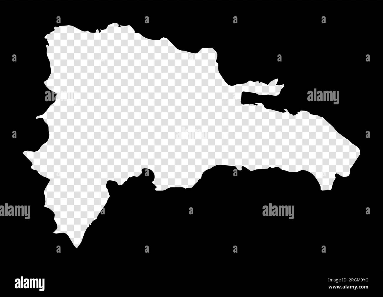Stencil map of Dominican Republic. Simple and minimal transparent map of Dominican Republic. Black rectangle with cut shape of the country. Stock Vector