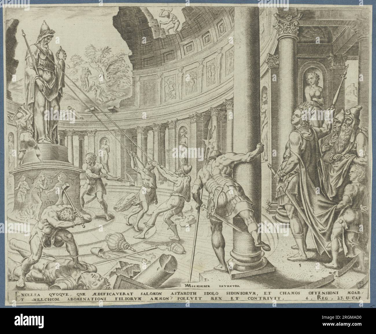 The Destruction of The Temple of Ashtoreth, Chemosh and Milcom 1569 by Maarten van Heemskerck Stock Photo
