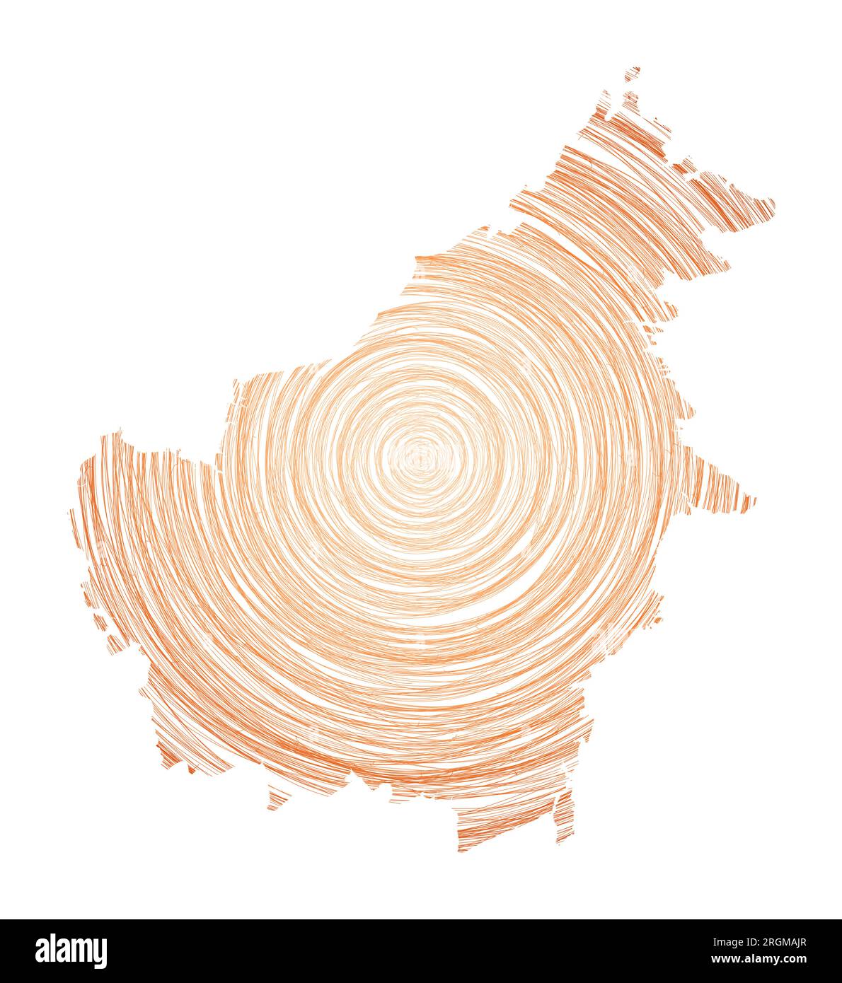 Borneo map filled with concentric circles. Sketch style circles in ...