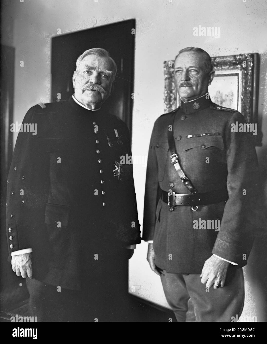 1922 Photograph shows French general Joseph Jacques Césaire Joffre (1852-1931), who served during World War I; and John Joseph Pershing (1860-1948). Stock Photo