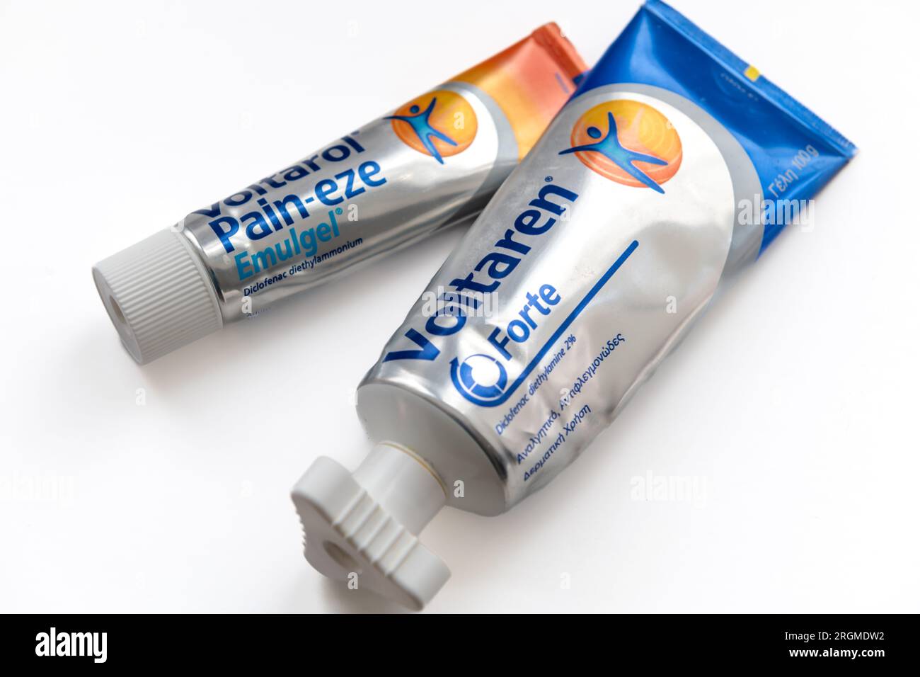 London. UK- 08.04.2023. A tube of Voltaren and Voltarol isolated in white. Stock Photo