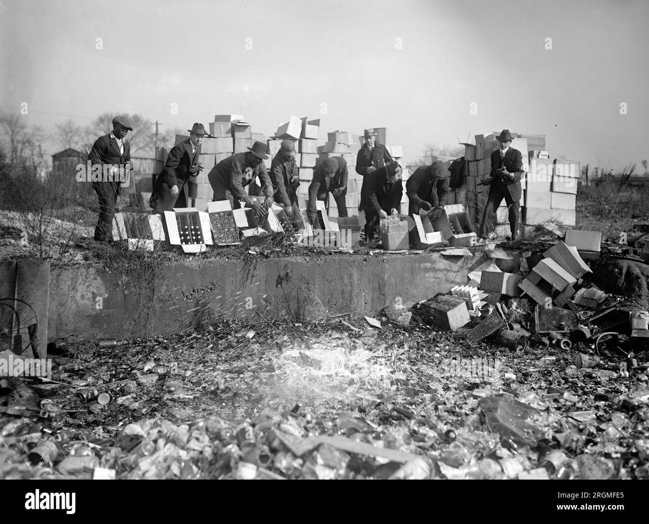 Officers and agents destroying liquor and beer during prohibition ca