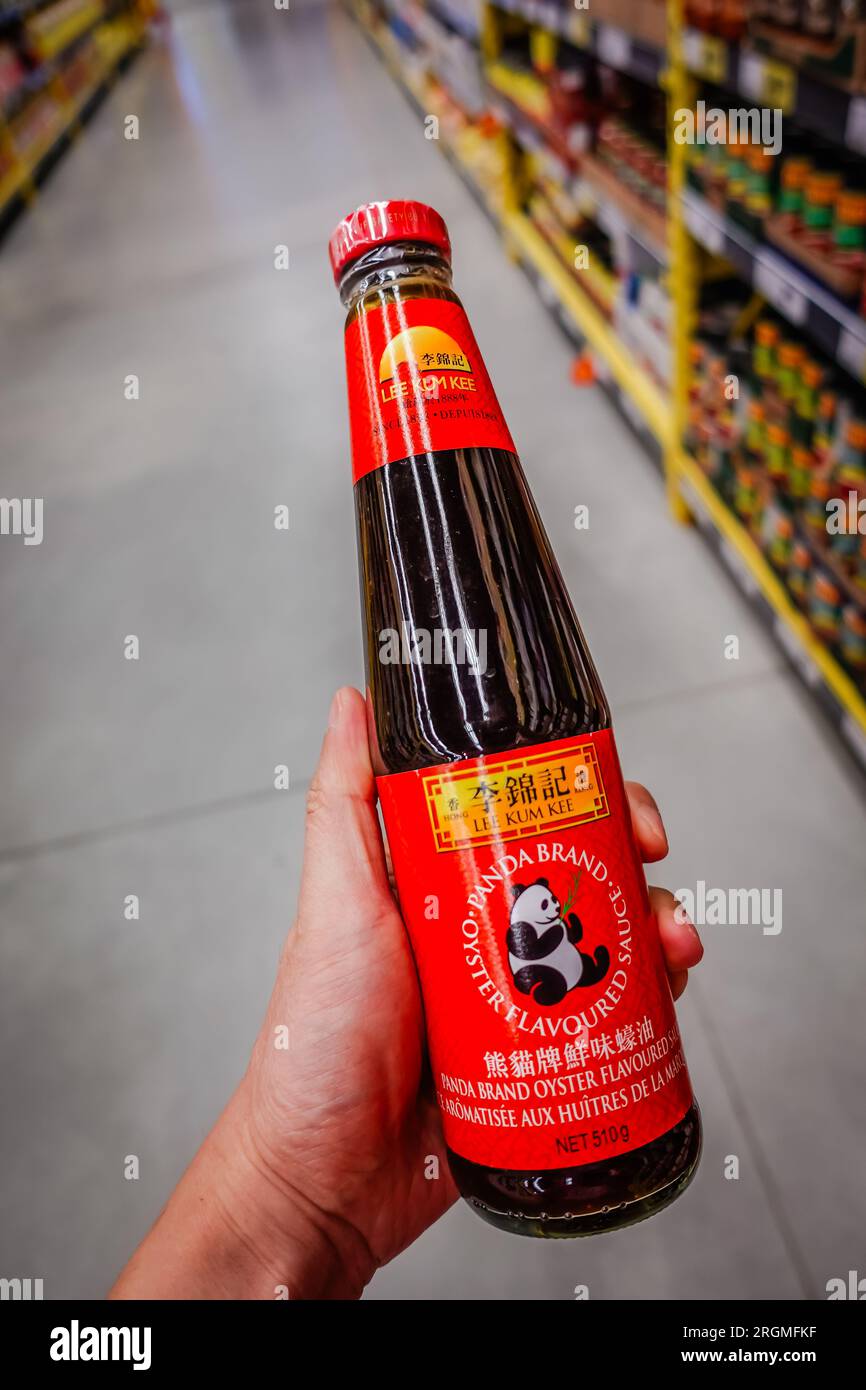 Lee Kum Kee brand Oyster flavored sauce, a typical stable in an Asian family kitchen Stock Photo
