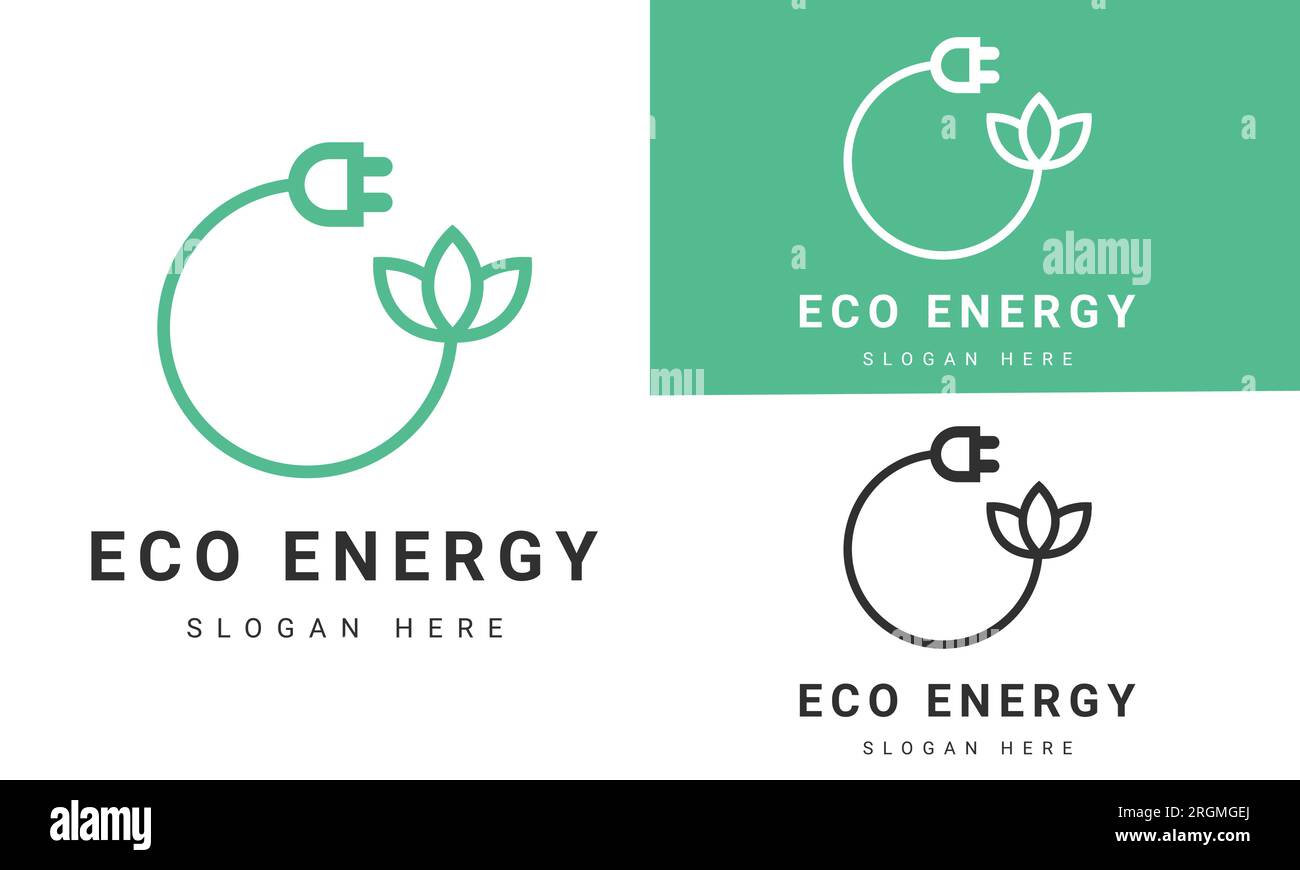 Eco Energy Logo Design Switch with Leaf Logotype Eco Friendly Bio Stock Vector