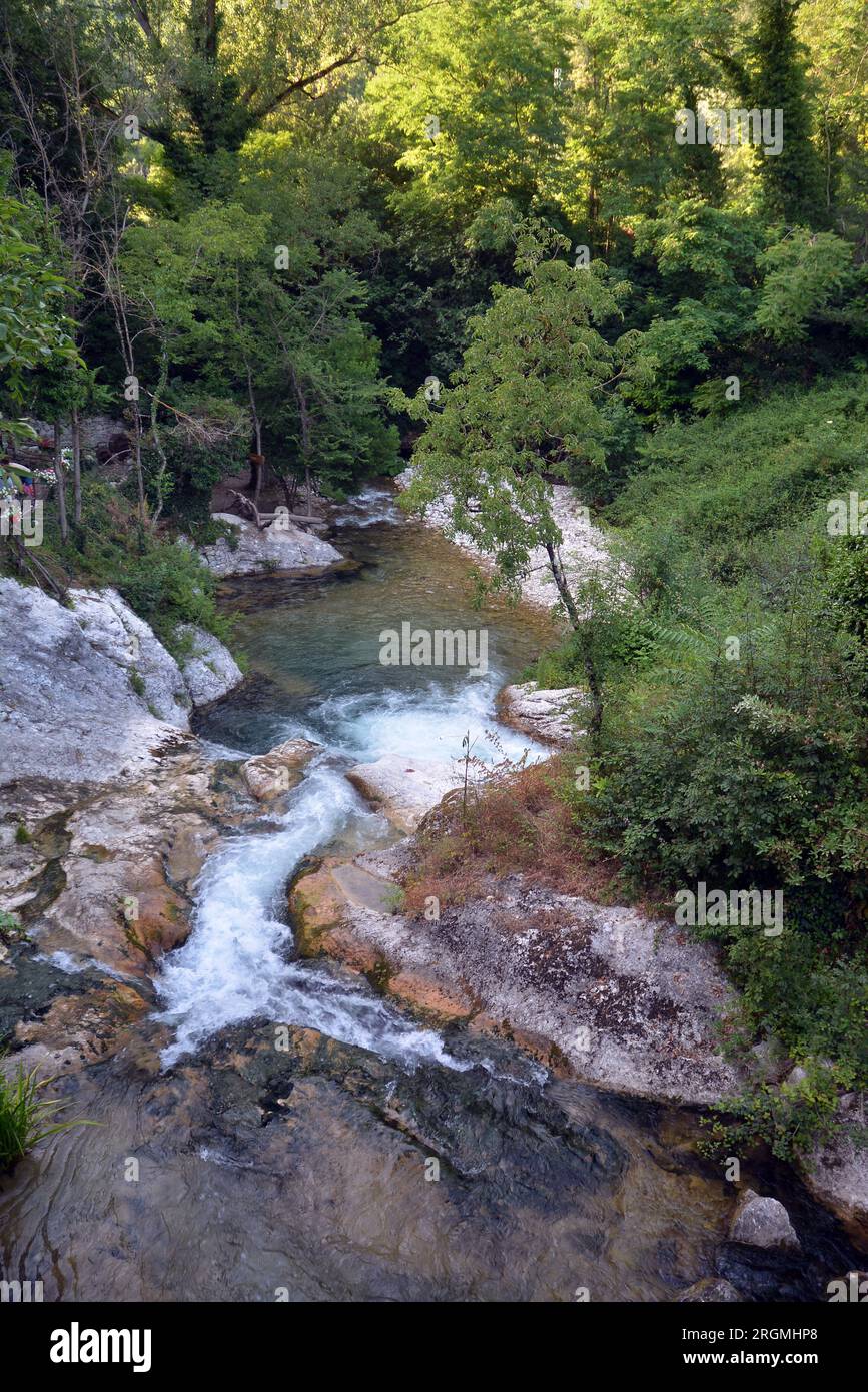 Carpinone, Molise, Italy - The waterfall from the river Carpino e Tura, Stock Photo