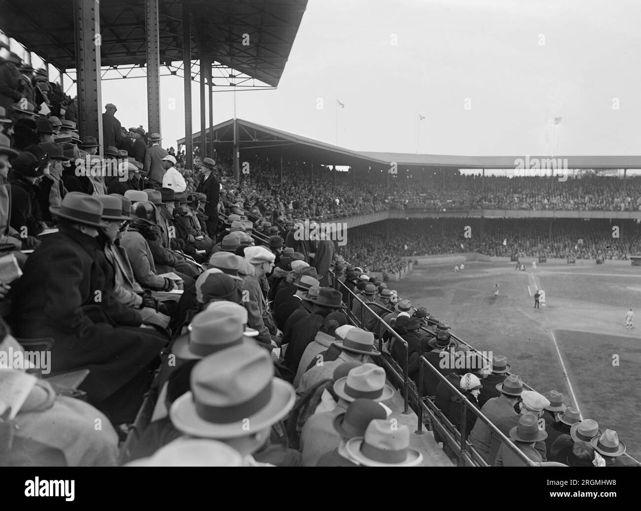 Photograph during a 1925 World Series game, as seen from the stands down the right field line ca. 1925 Stock Photo