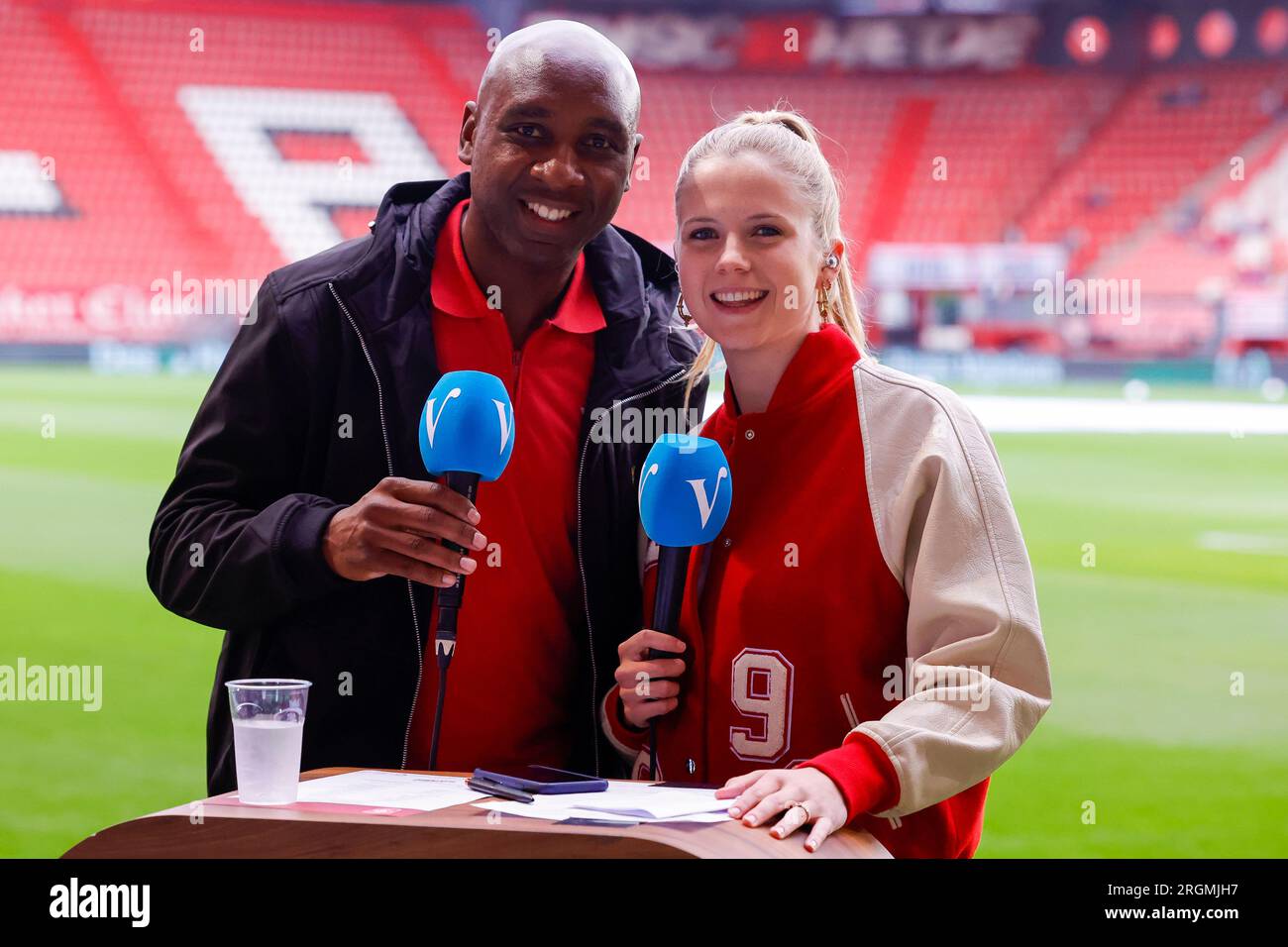 10-08-2023: Sport: Twente v Riga  ENSCHEDE, NETHERLANDS - AUGUST 10: Romano Denneboom and Noa Vahle during the match Europa Conference League - 3rd Qu Stock Photo