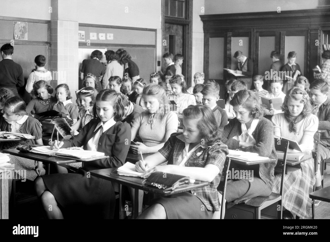 Crowded classroom at Rockville, MD, High School ca. 1936 Stock Photo