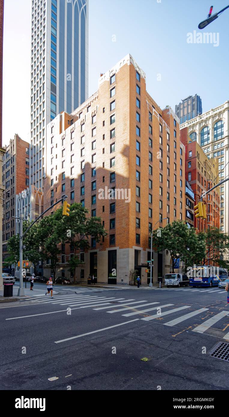 Midtown South: 129-131 Madison Avenue is a mixed use building holding Hotel AKA NoMad, apartments, and Madison Avenue Baptist Church. Stock Photo