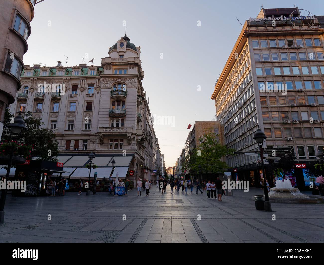 Looking toward Knez Mihailova Street, a famous shopping area in the city of Belgrade, Serbia, August 10, 2023. Stock Photo