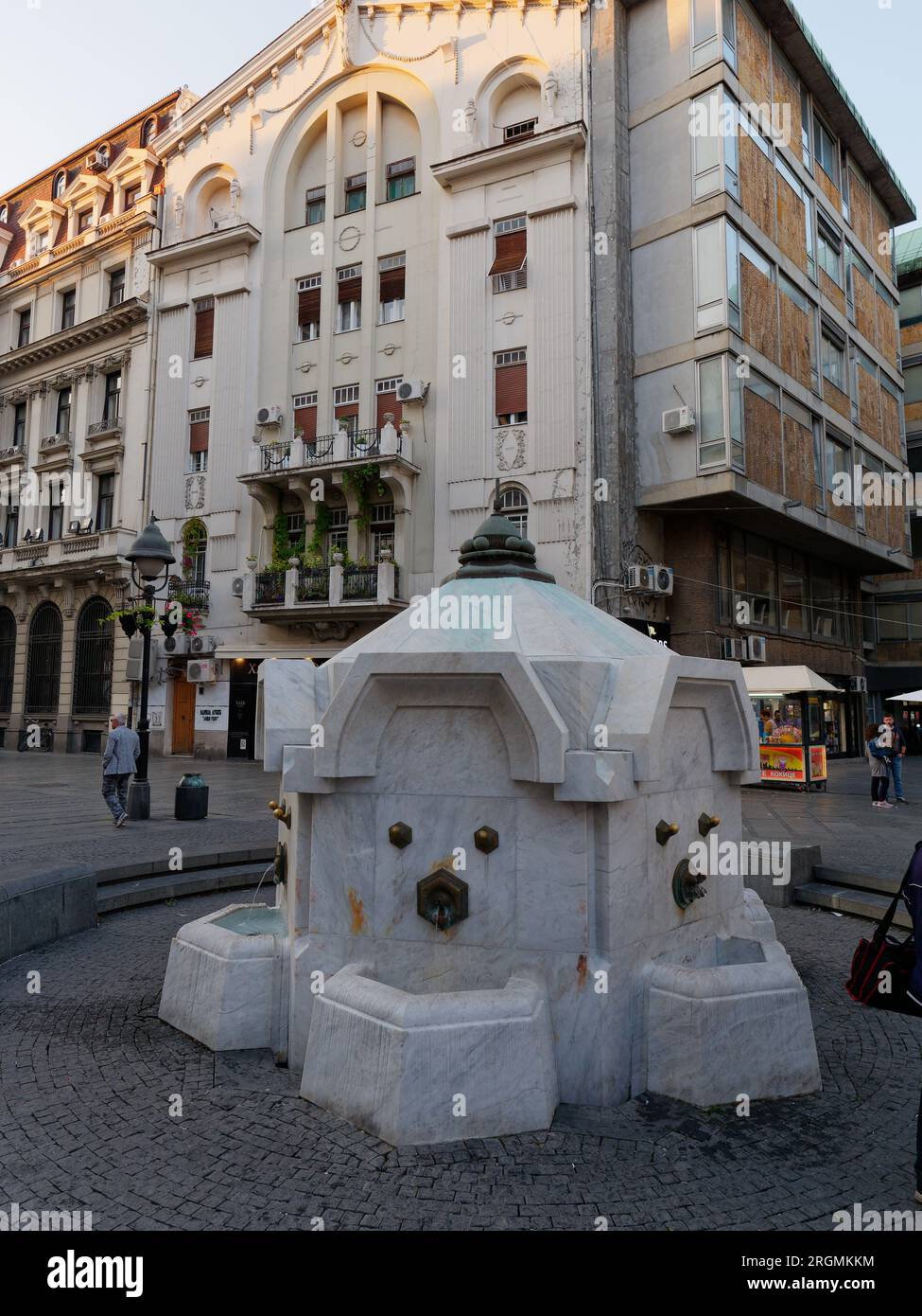 Water Fountain on Knez Mihailova Street, a famous shopping area in the city of Belgrade, Serbia, August 10, 2023. Stock Photo
