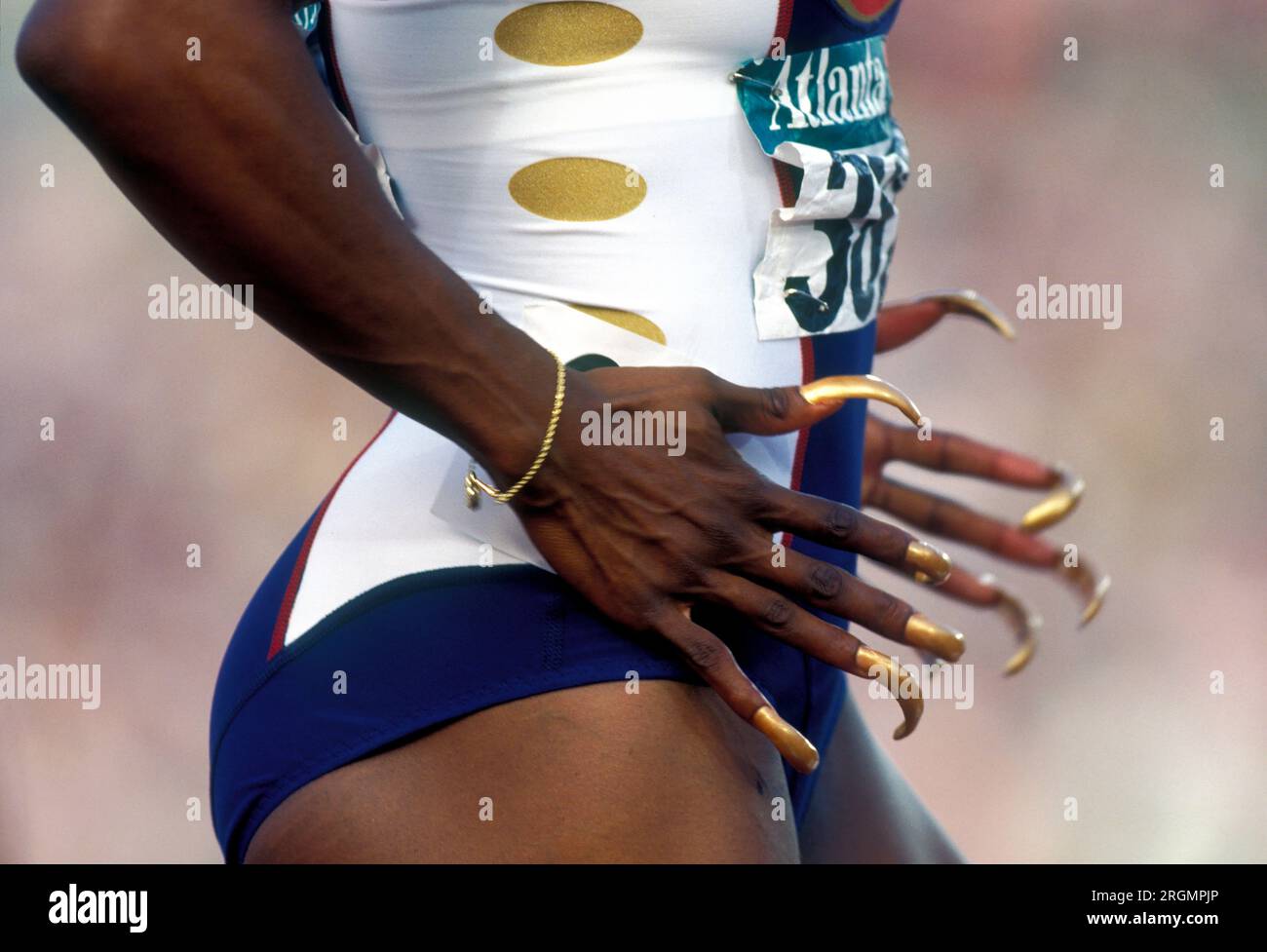 Atlanta, USA, 27.07.1996 Bei den olympischen Sommerspielen in Atlanta gewann Gail DEVERS (USA) die Goldmedaille über die 100 m der Frauen Foto: Norbert Schmidt, Düsseldorf Stock Photo