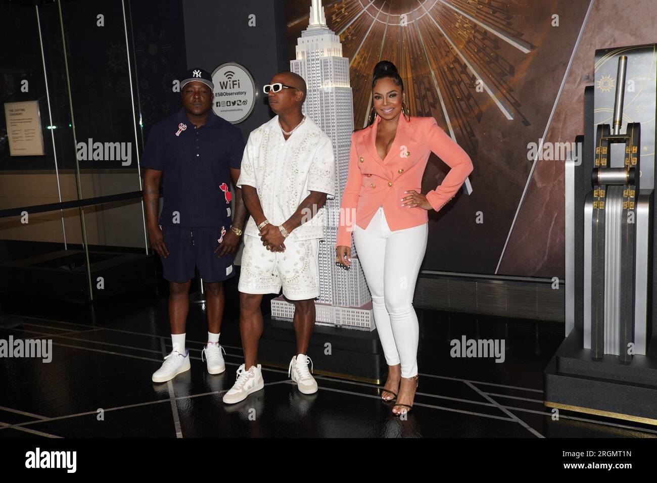 New York, NY, USA. 10th Aug, 2023. ASHANTI, JA RULE, JADAKISS at a public appearance for DEF JAM Recording Artists Light Empire State Building Gold to Mark 50th Anniversary of Hip-Hop, The Empire State Building, New York, NY August 10, 2023. Credit: Eli Winston/Everett Collection/Alamy Live News Stock Photo