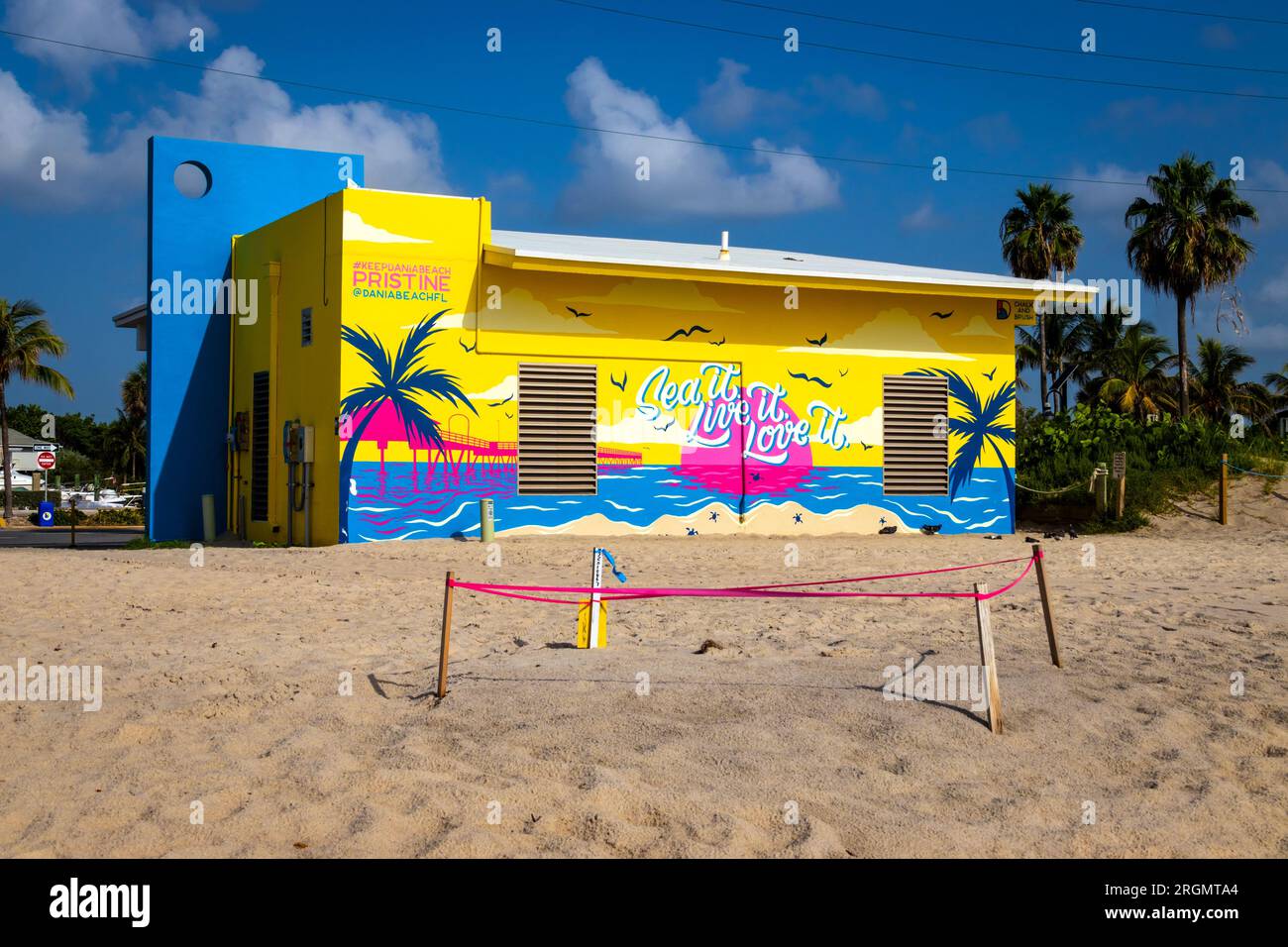 DANIA BEACH, FLORIDA, USA JULY 24 2023 colorful Dania beach building