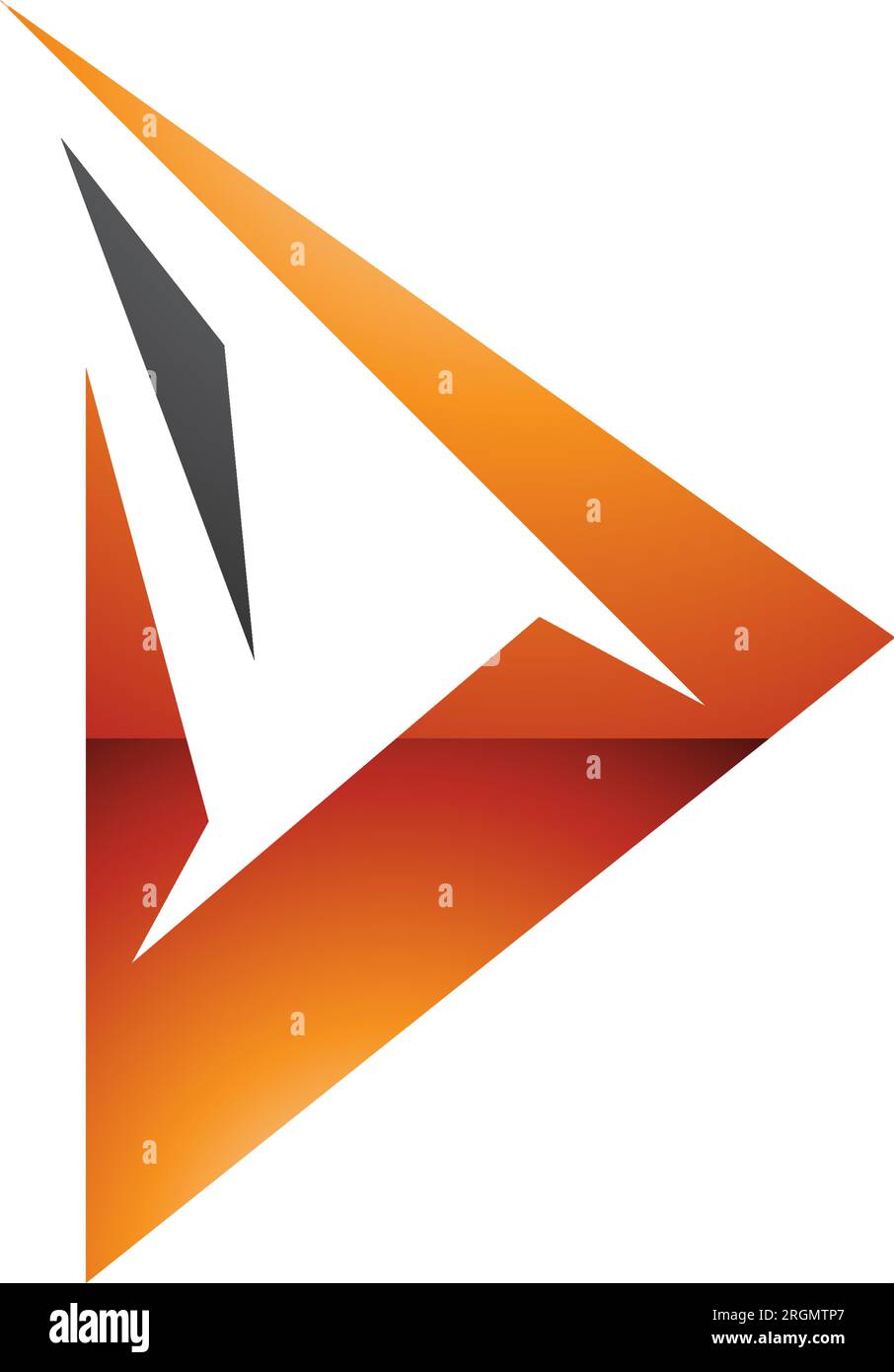 Black and Orange Glossy Spiky Triangular Letter D Icon on a White Background Stock Vector