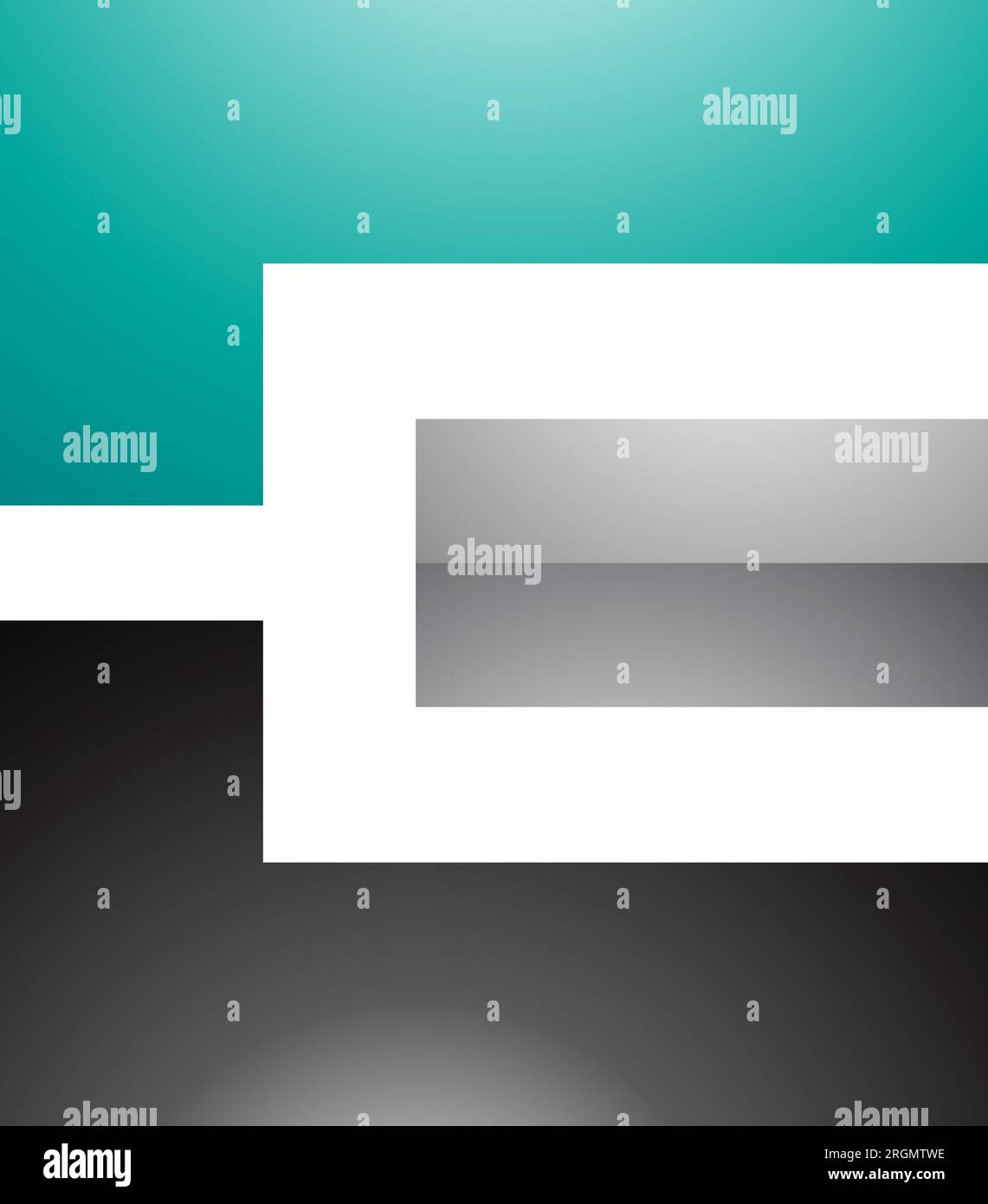 Black Green and Grey Glossy Rectangular Letter E Icon on a White Background Stock Vector