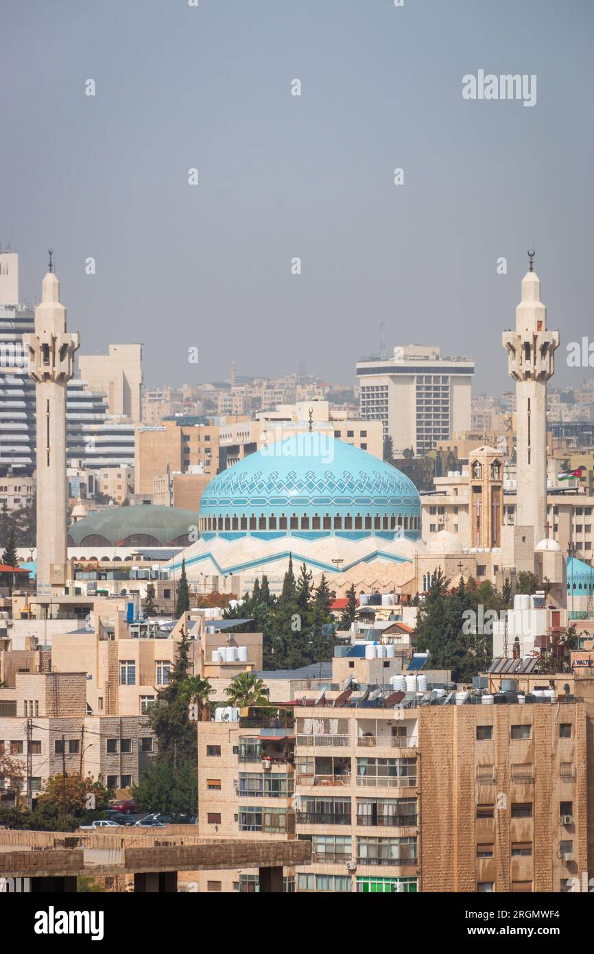 King Abdullah I Mosque in Amman, Jordan with blue rooftop against