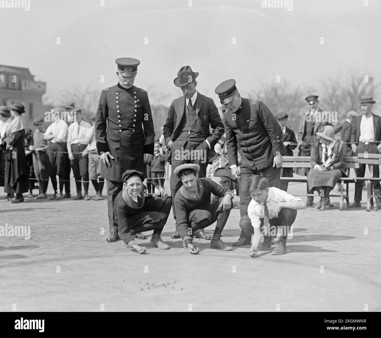 Boys playing marbles, participating in a tournament ca. 1923 Stock Photo