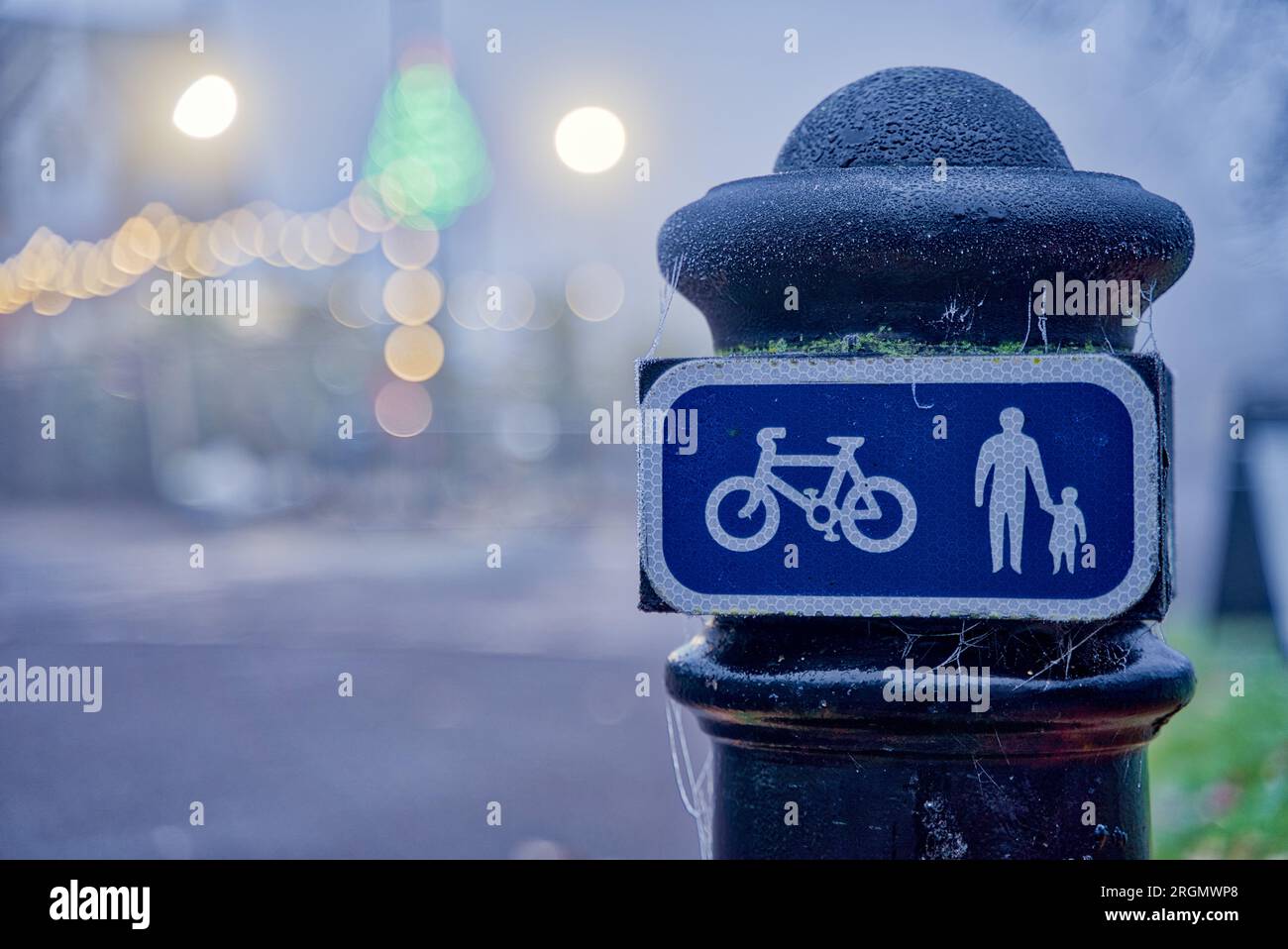 traffic signage in blue back ground for cyclist and pedestrians only ...