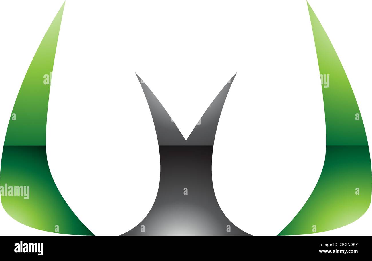 Green and Black Glossy Horn Shaped Letter W Icon on a White Background ...