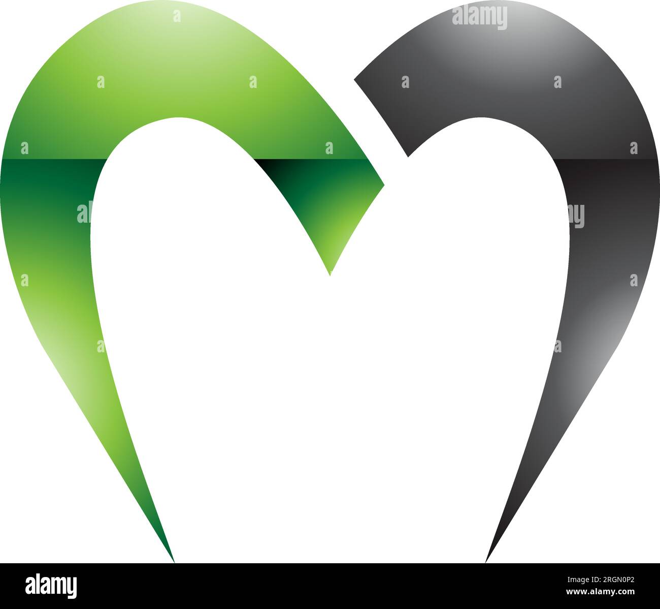 Green and Black Glossy Parachute Shaped Letter M Icon on a White ...
