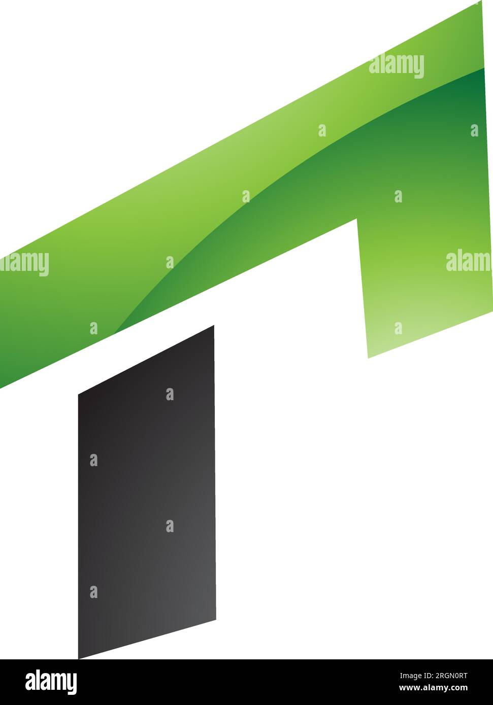 Green and Black Glossy Rectangular Letter R Icon on a White Background Stock Vector