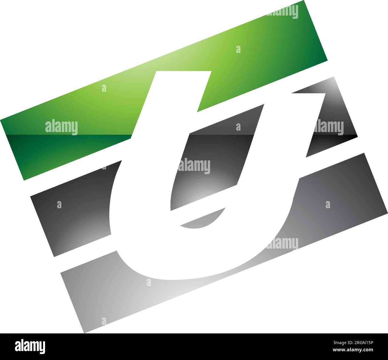 Green and Black Glossy Rectangular Shaped Letter U Icon on a White Background Stock Vector