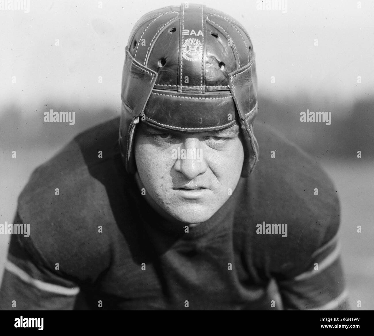 1924 football helmet Close up of football player guard Fletcher with George Washington  University ca. 1924 Stock Photo