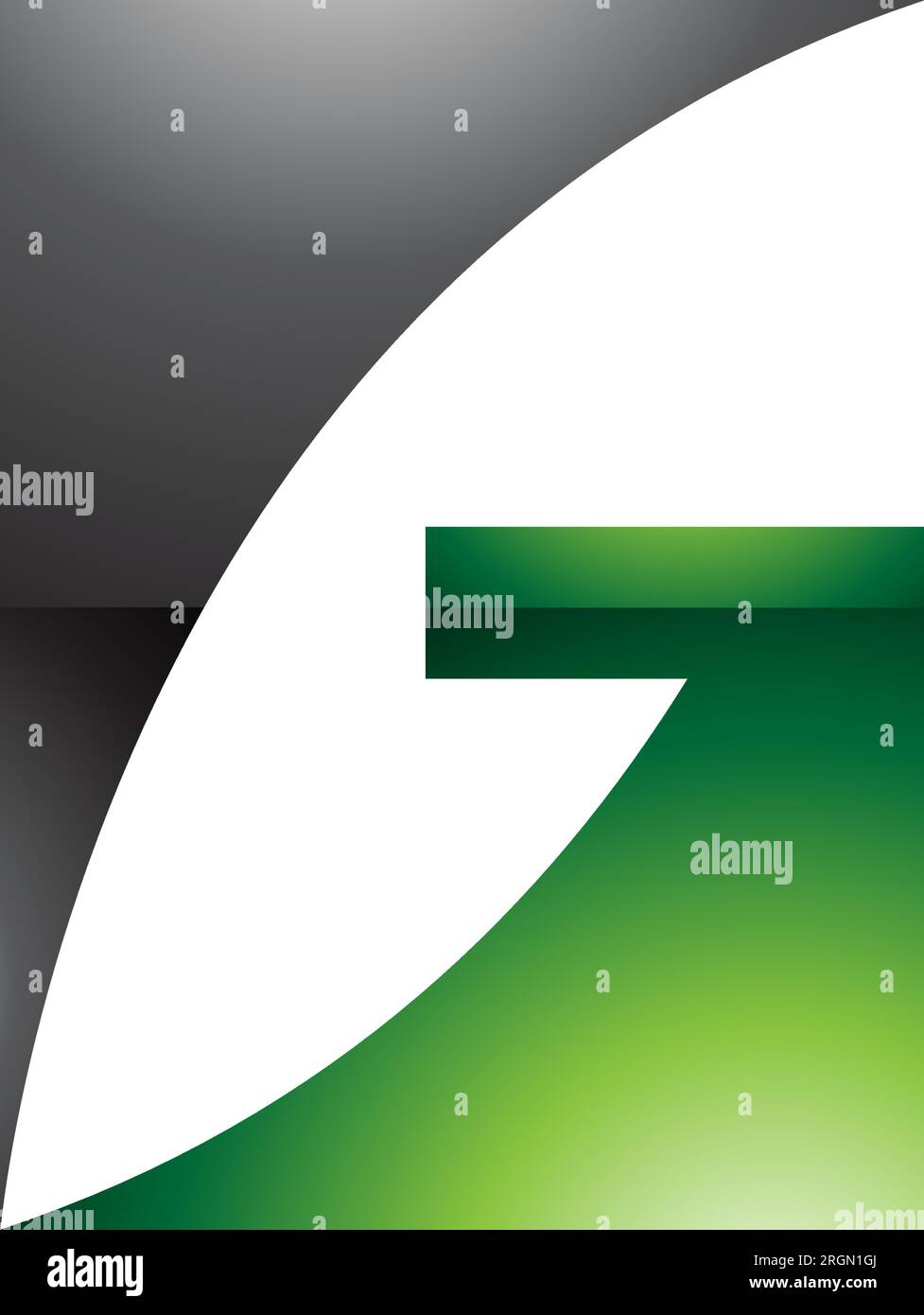 Green and Black Rectangular Glossy Letter G Icon on a White Background Stock Vector