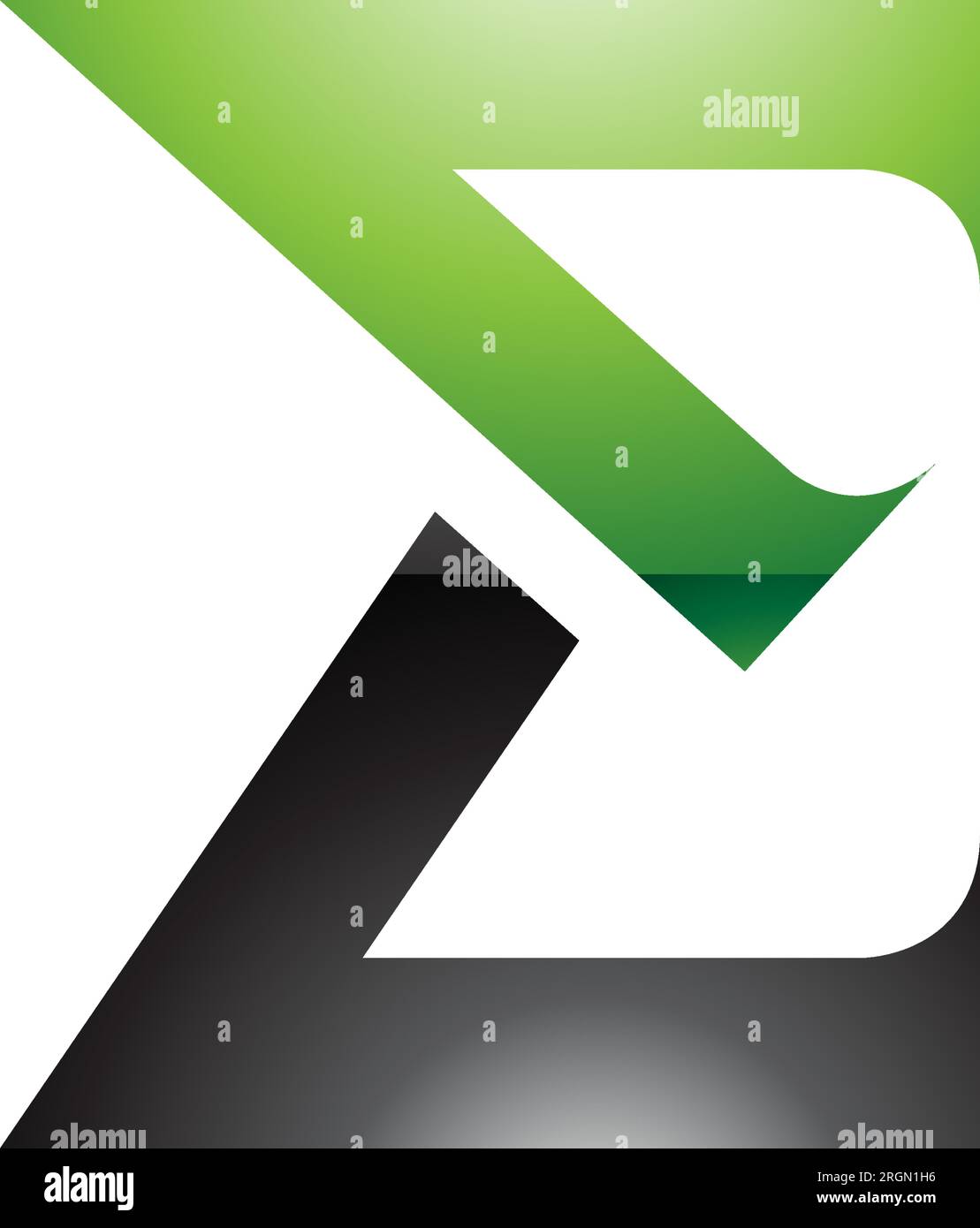 Green and Black Sharp Glossy Elegant Letter E Icon on a White Background Stock Vector