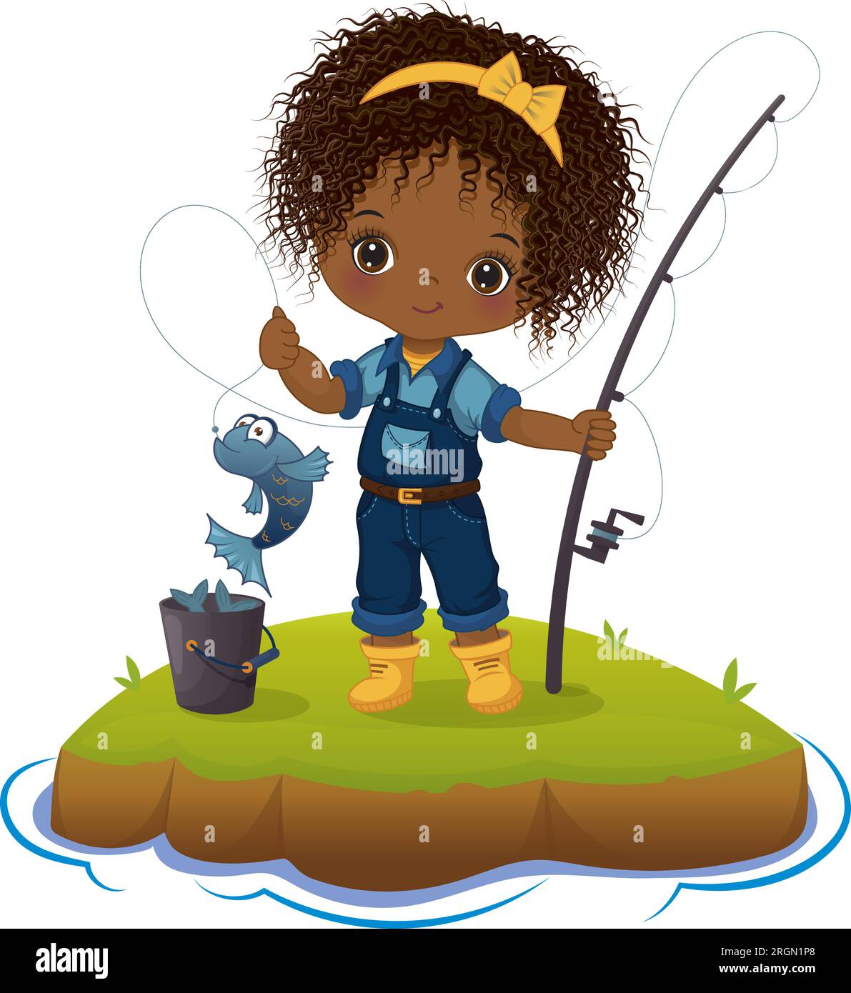 Vector Cute African American Girl Fishing Stock Vector Image & Art