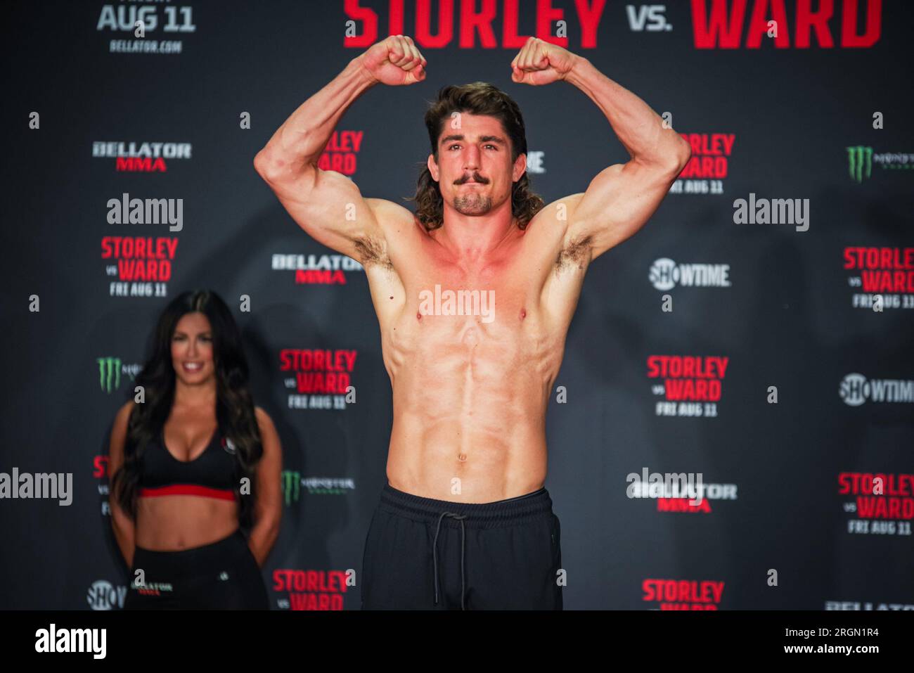 Sioux Falls, South Dakota, USA. 10th Aug, 2023. SIOUX FALLS, SOUTH DAKOTA - August 9th: Aaron Jeffery in at 185.4 ahead of his main event bout against Brennan Ward at Bellator 298. Sioux Falls, South Dakota, United States. (Credit Image: © Matt Davies/PX Imagens via ZUMA Press Wire) EDITORIAL USAGE ONLY! Not for Commercial USAGE! Stock Photo