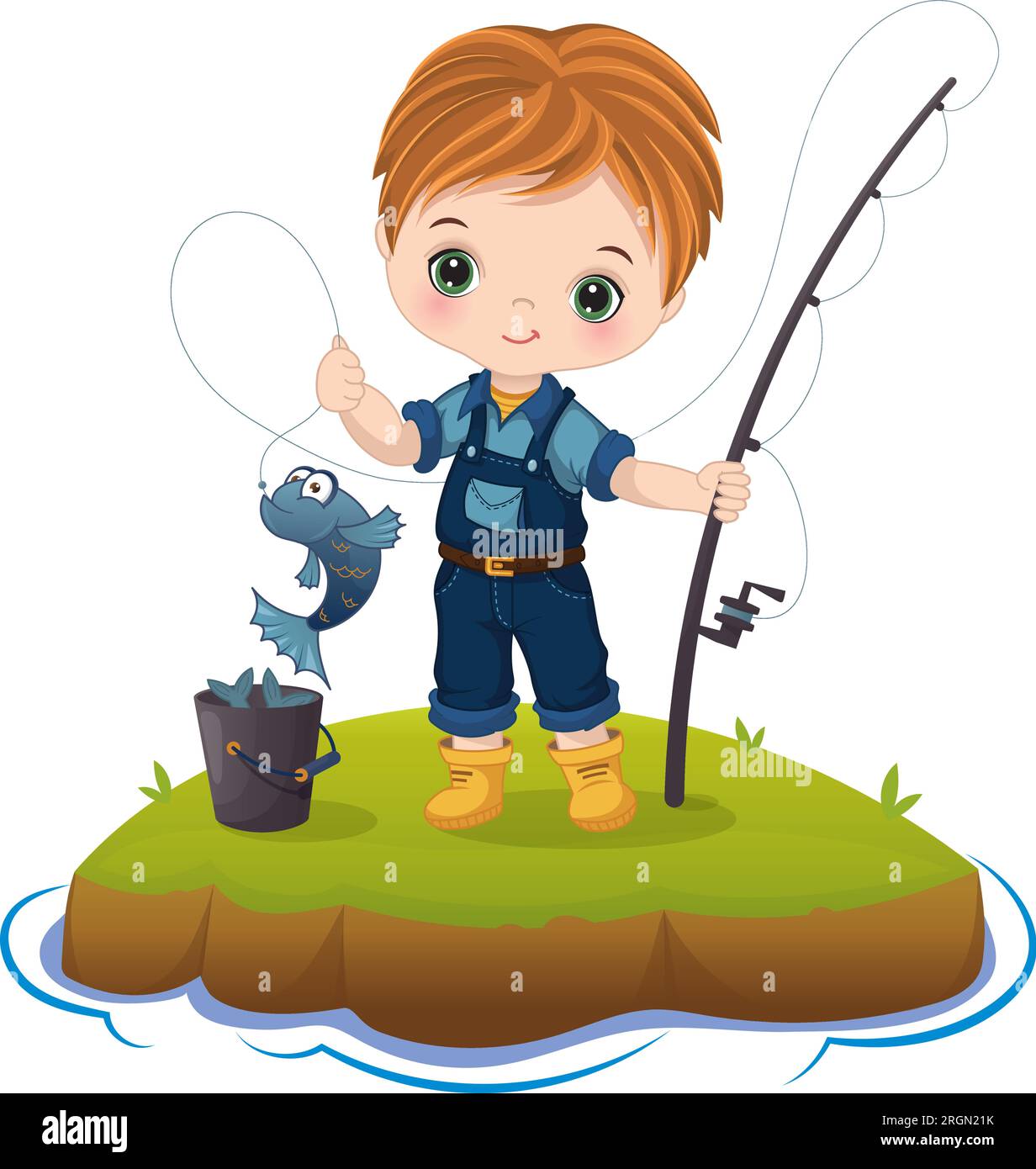 Boy catching fish Stock Vector Images - Alamy