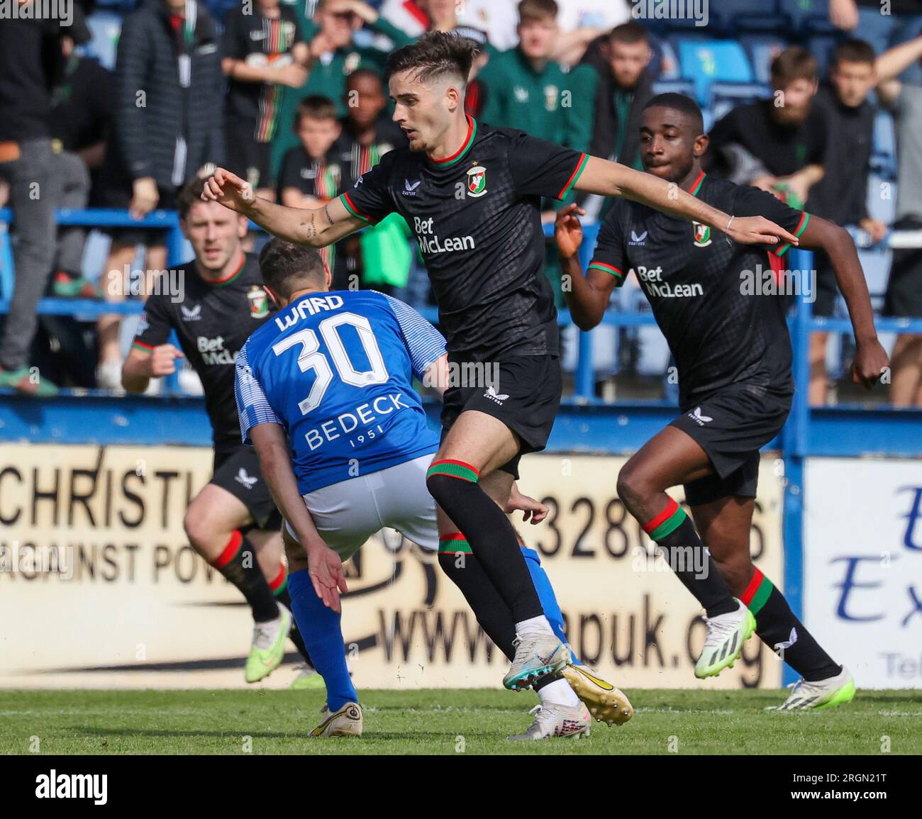 Mourneview Park, Lurgan, County Armagh, Northern Ireland, UK. 05 Aug 2023. Sports Direct Premiership – Glenavon 0 Glentoran 1, Premiership season opener. Irish League football player, Glentoran footballer Jay Donnelly Stock Photo