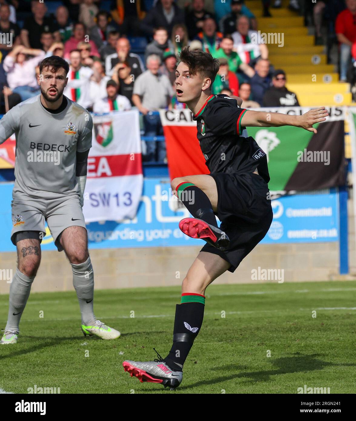 Mourneview Park, Lurgan, County Armagh, Northern Ireland, UK. 05 Aug 2023. Sports Direct Premiership – Glenavon 0 Glentoran 1, Premiership season opener. Irish League football player, Glentoran footballer Rhys Walsh Stock Photo